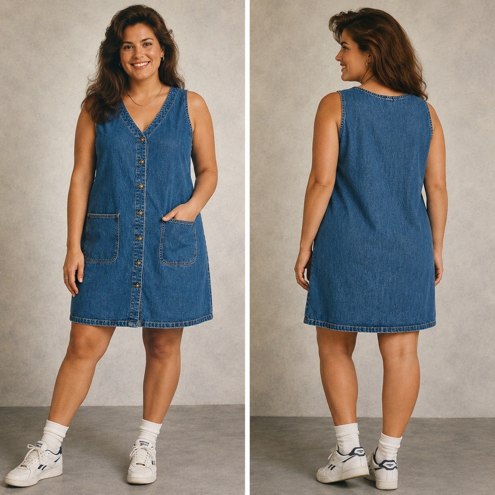 Boston Classics Womans 12 Denim Jumper Blue Button Front Pockets Jeans Apron